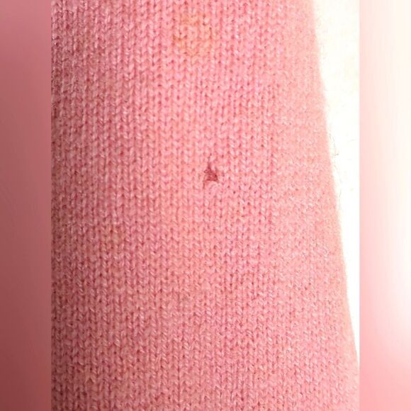 Ann Taylor 100% Cashmere Pink V-Neck Sweeter 3/4 Sleeve With Bow Size Large - Picture 4 of 7